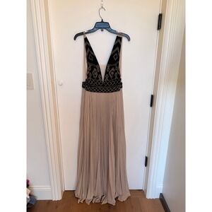 Elisabetta Franchi Black Beaded V Neck Pleated Maxi Dress Made in Italy